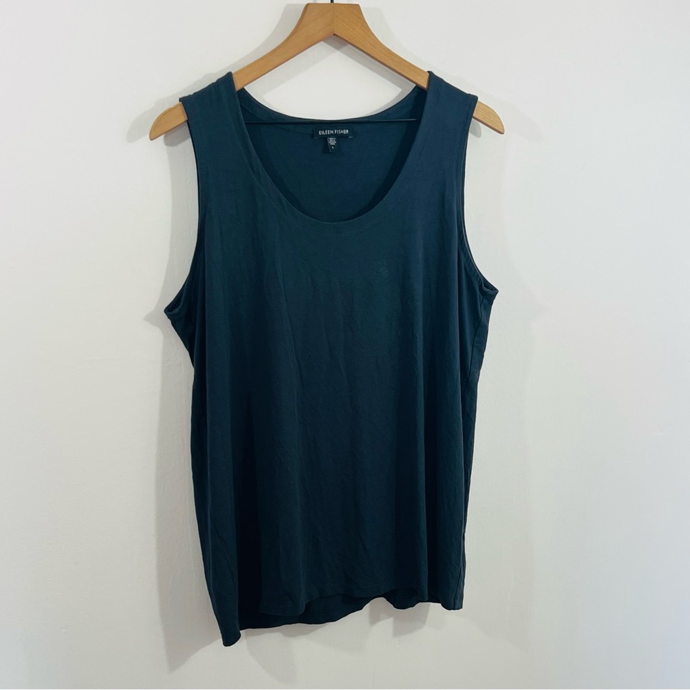 Eileen Fisher Gray Scoop Neck Tank Top Rayon Stretch Minimalist Layering Piece